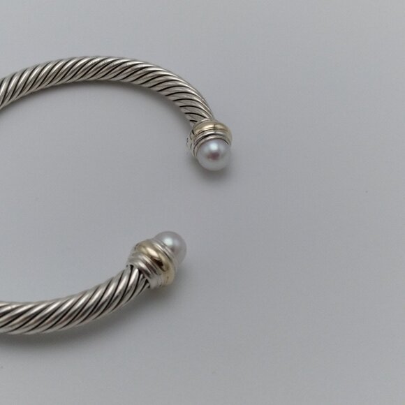 David Yurman 5mm Sterling Silver Bracelet with 14K Yellow Gold and Pearls - Picture 3 of 6